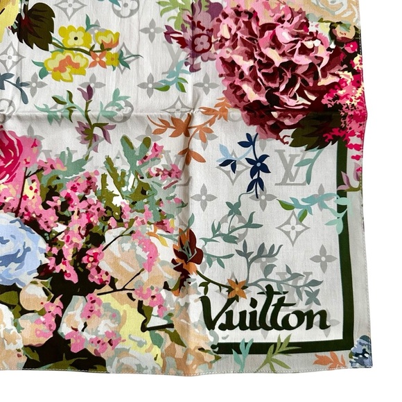 Louis Vuitton Floral Multicolor Monogram Square Bandana Scarf - Picture 4 of 12
